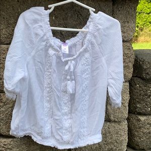 Girls white crochet peasant top